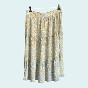 Emproved -Yellow and Blue Tiered Midi Skirt for Casual Wear
